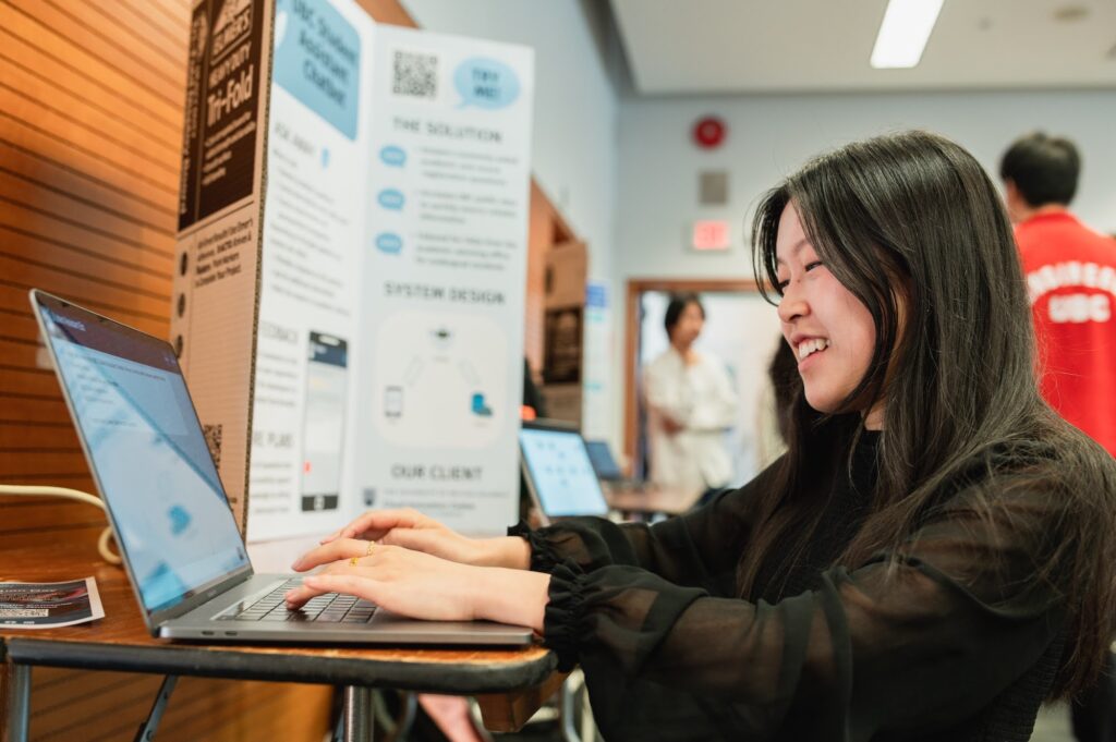 Computer Engineering student at her computer